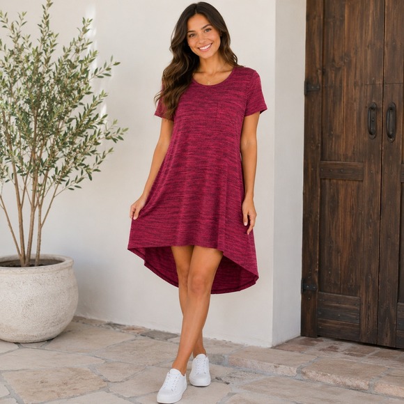 LuLaRoe Dresses & Skirts - LuLaRoe Carly T-Shirt Dress S Heathered Pocket‎ Short Sleeve A-Line